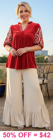 Red Velvet Embroidery sleeve top