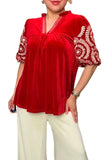 Red Velvet Embroidery sleeve top