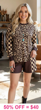 Leopard Brown Check print shirt and shorts : 2 piece set