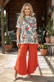 Cream top turquoise concho red bird print