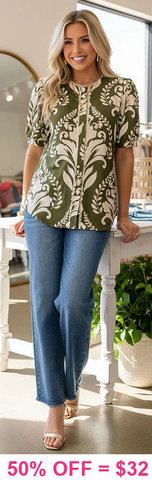 NEW Olive damask button up top