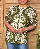NEW Olive damask button up top