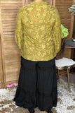 Olive green Bubble sleeve Lace blouse