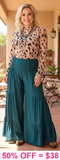 Teal wide leg tiered pants