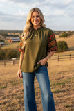 Olive Blouse with embroidered puff sleeves