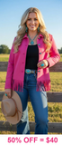 Pink fringe jacket with buttons