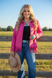 Pink fringe jacket with buttons