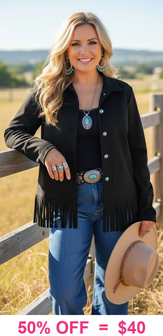 Black fringe jacket with buttons