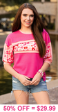 Pink Waffle knit top with leopard stripe