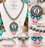 Western 8 Ball Zebra Print Navajo Pearl Necklace