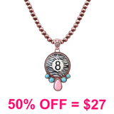 Western 8 Ball Zebra Print Navajo Pearl Necklace