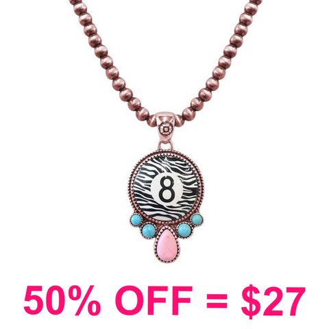 Western 8 Ball Zebra Print Navajo Pearl Necklace