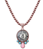 Western 8 Ball Zebra Print Navajo Pearl Necklace