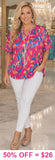Pink abstract print v-neck top