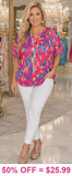 Pink abstract print v-neck top
