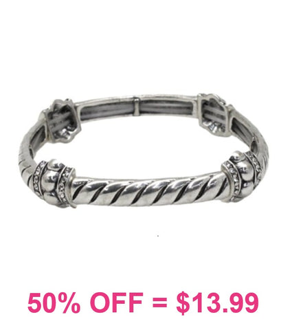 Silver rope stretch bracelet with bling details