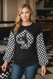 Bronc rider, spades, Checkered long sleeve top