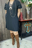 2X,3X Black Dress with pearl bubble sleeves