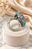 Pink rectangle bling ring turquoise stone trim