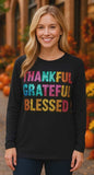 XL, 2X, 3X : SEQUIN Thankful, Grateful, Blessed black top