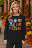 SEQUIN Thankful, Grateful, Blessed black top