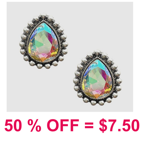 Teardrop Glass Stone Post Earring