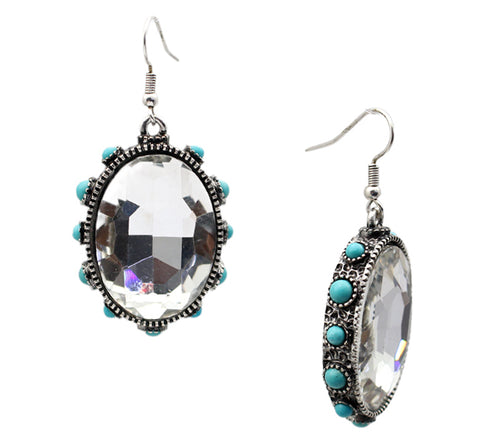 Oval Bling earrings with turquoise stone trim