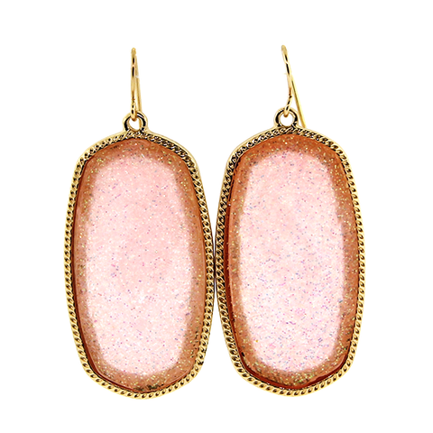 BLUSH Glitter Oval Stone Earrings with gold trim