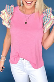 Pink top stripe cap sleeves
