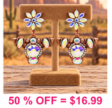 Western Metal Cow Head w/Glass Stone Earring
