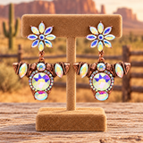 Western Metal Cow Head w/Glass Stone Earring