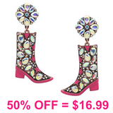 Western Glass Stone Cowgirl Boot Earring