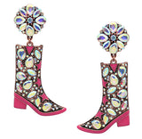 Western Glass Stone Cowgirl Boot Earring