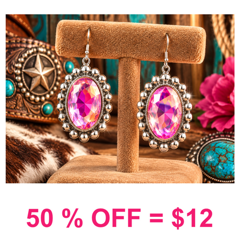 Western Oval Glass Stone Dangle Earring