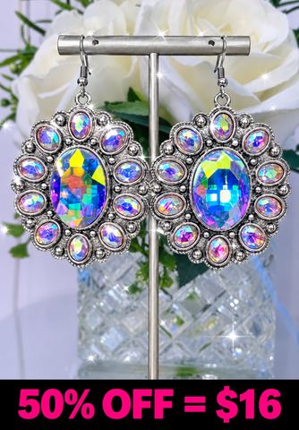 Western Concho Flower Stone Dangle Earrings