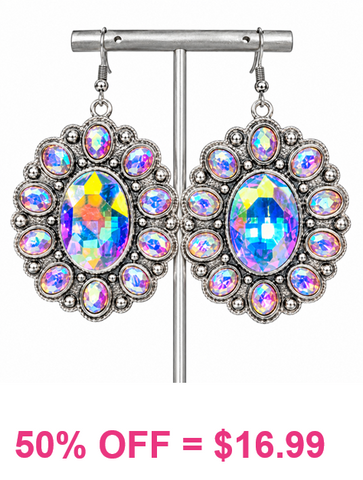 Silver-tone AB Rinestone Dangle Earrings