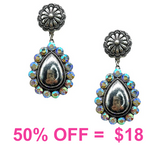 Western Metal Teardrop w/Stone Concho Post Earring
