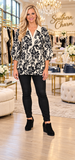 Cream & Black Floral Blouse