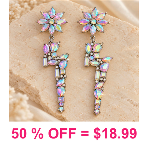 Glass Stone Lightning Dangle Earring