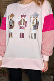 M, XL, 2X, 3X Pink NUTCRACKER Sweater with fuzzy sleeves