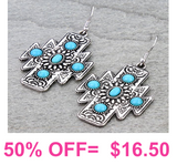 Western Aztec Concho Stone Dangle Earrings