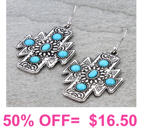 Western Aztec Concho Stone Dangle Earrings