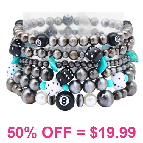 Multi Strand Dice/8 Ball Navajo Bead Bracelet