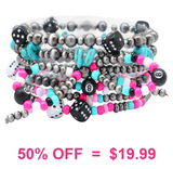 Multi Bead Strand Dice/Bow Stretch Bracelet