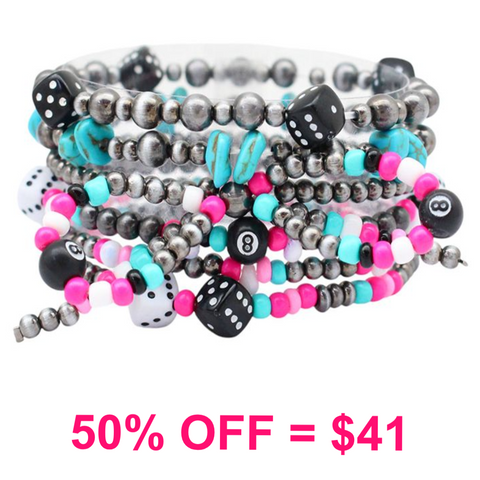 Multi Bead Strand Dice/Bow Stretch Bracelet