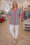 TOP SELLER : Leopard top with pink stripe detail