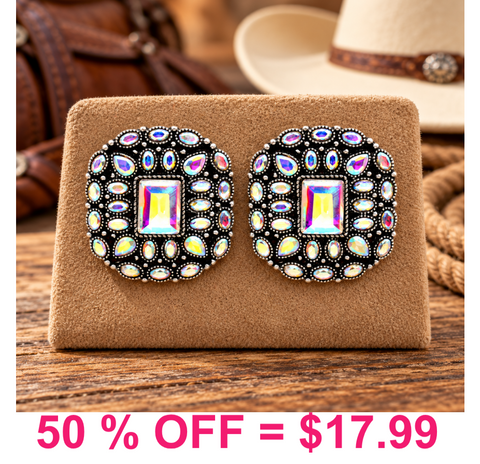 Western Glass Stone Concho Post Earring