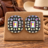 Western Glass Stone Concho Post Earring
