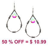 Western Barbed Wire Teardrop w/Glass Stone Earring