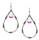 Western Barbed Wire Teardrop w/Glass Stone Earring